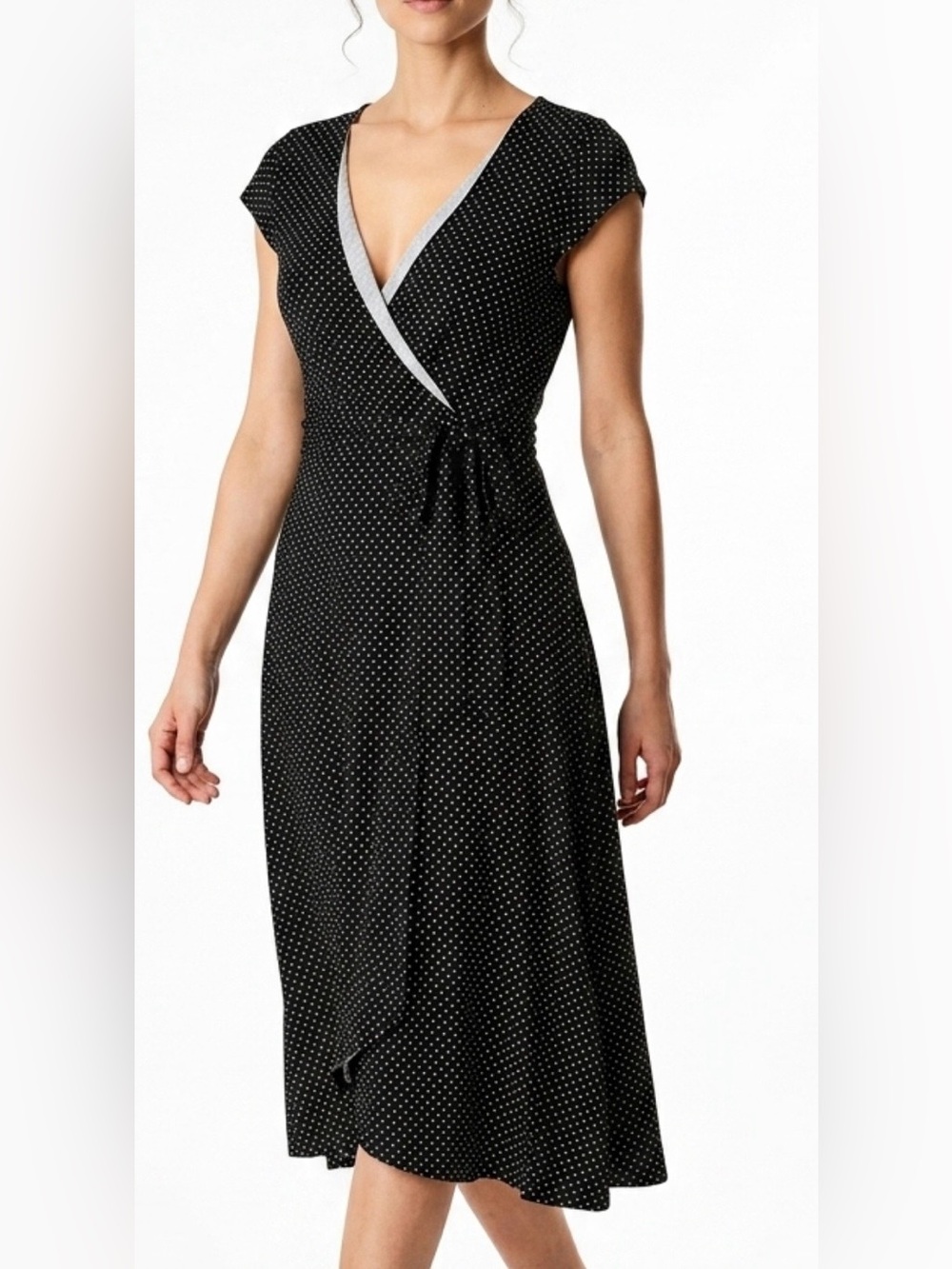 BANANA REPUBLIC Black with White Polka Dot Wrap Dress